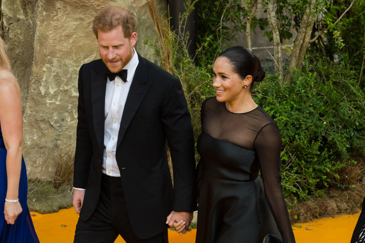 Prince Harry and Meghan, Duchess of Sussex, attend the European film premiere of Disney's 'The Lion King' at Odeon Luxe Leicester Square on 14 July, 2019 in London, England (Photo by WIktor Szymanowicz/NurPhoto via Getty Images)