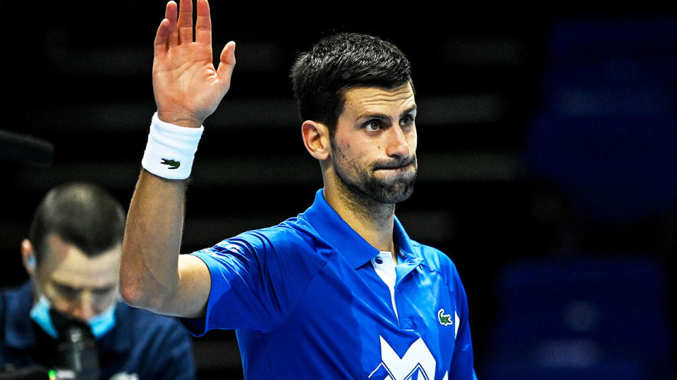 Novak Djokovic (pictured) waves to the crowd after winning a match in the ATP Finals.