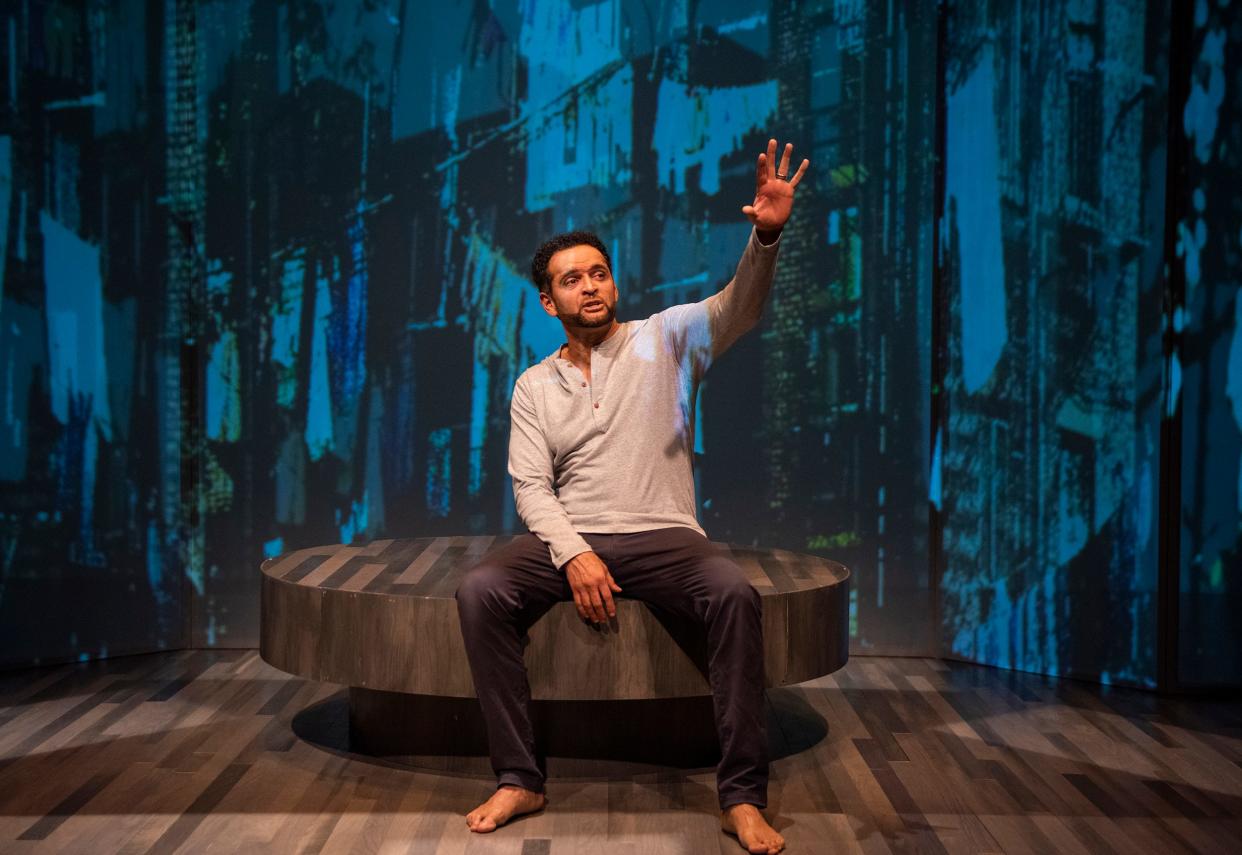 Antonio Edwards Suarez performs in "Antonio's Song / I Was Dreaming of a Son," staged by Milwaukee Repertory Theater,