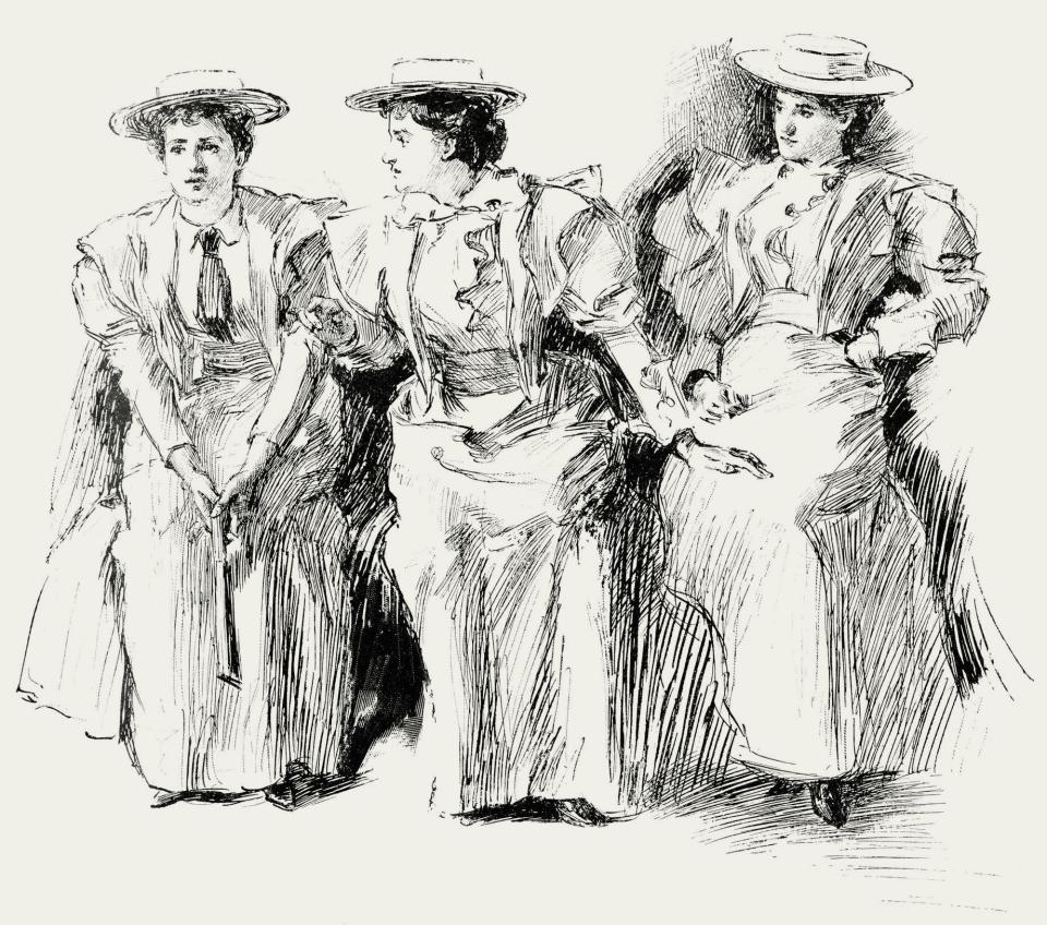 An etching circa the late 19th century of suffragists in New York.