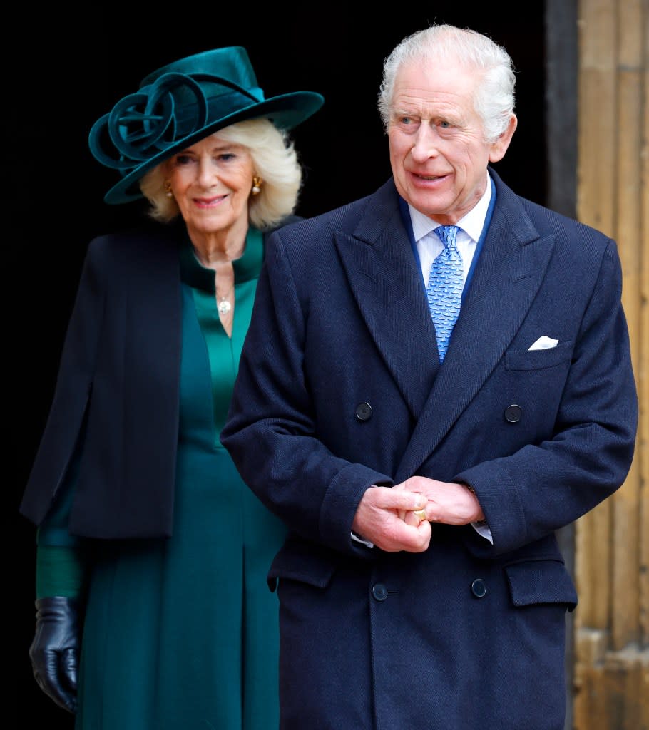 Queen Camilla and King Charles III attend Easter Sunday mass at Windsor Castle on March 31, 2024. Getty Images