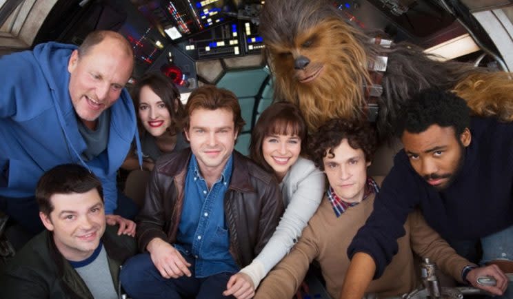 Young Han Solo and crew aboard the Millennium Falcon - Credit: Lucasfilm