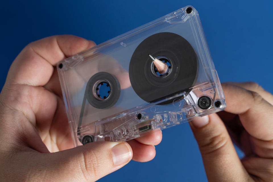 A pencil in a cassette tape