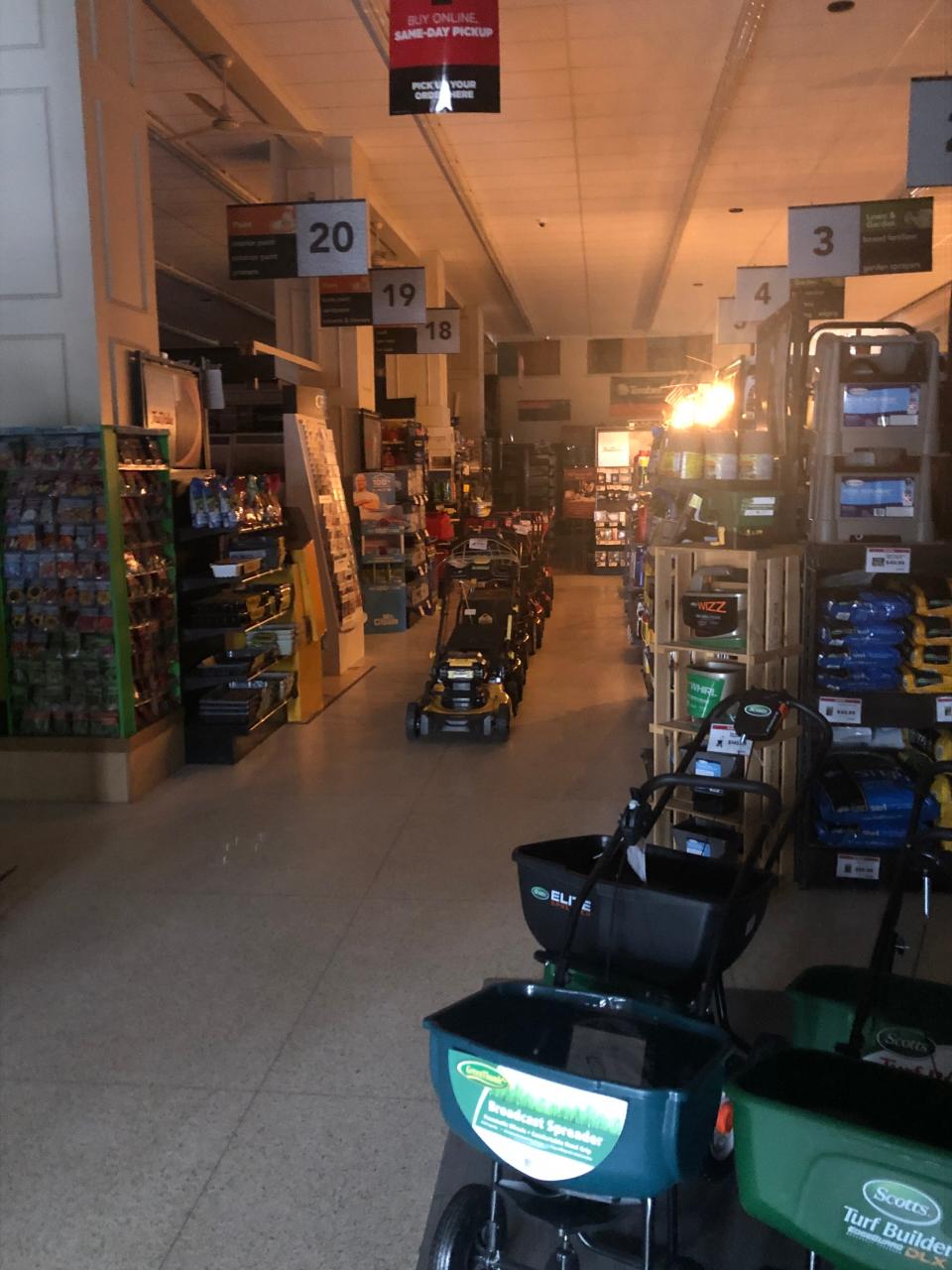 Mohler True Value Home Center in Jackson Township is using a combination of a power generator, flashlights and some porch lights to stay illuminated for customers since a storm knocked out electricity there on Saturday.