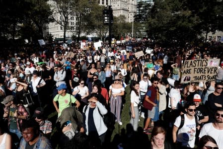 Activists take part in a demonstration as part of the Global Climate Strike in Manhattan in New York