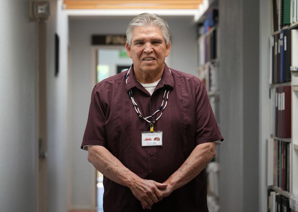 Russell "Buster" Attebery, Karuk Tribe chairman, inside their Happy Camp, Calif. offices on Tuesday, Oct. 4, 2022. 