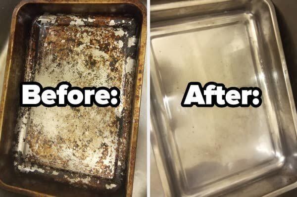 Transform your oldest, grimiest baking trays with this amazing Bar Keepers Friend cleaning powder.