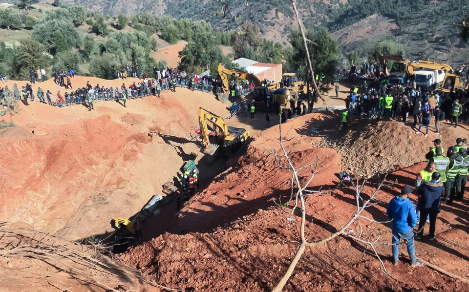 Rescuers work to reach a five-year old boy trapped in a well in the northern hill town of Chefchaouen, Morocco.