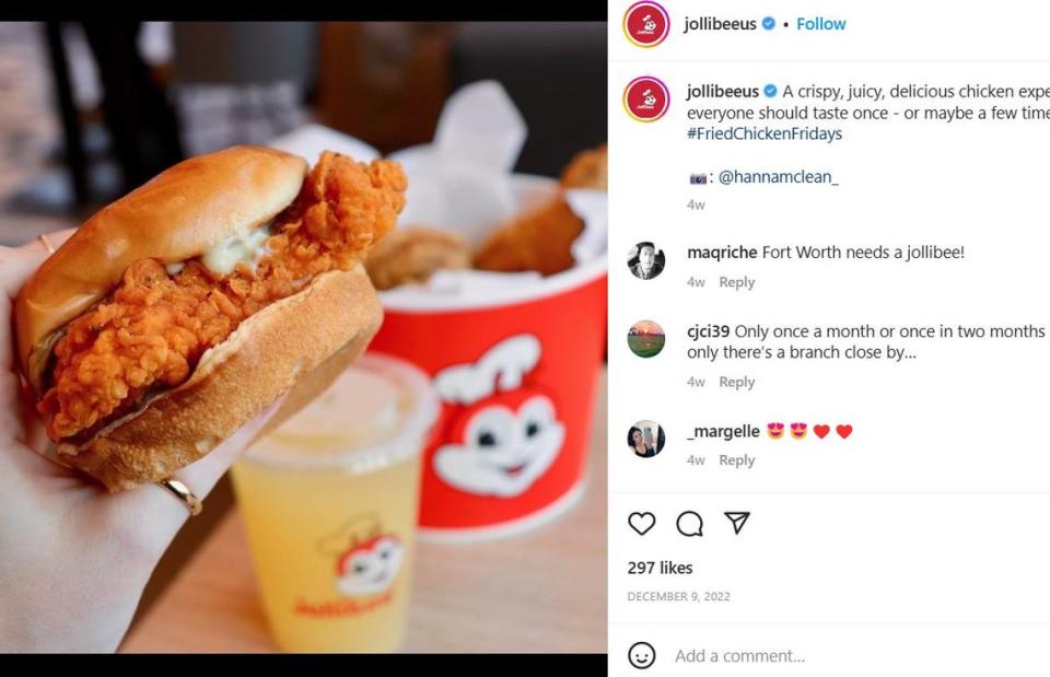 Fried chicken sandwich at Jollibee