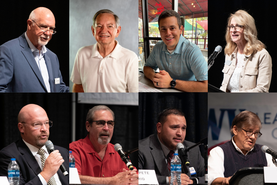 Forging the Future has endorsed eight candidates running for Pueblo local offices in November. Top row: School District 60 candidates Dan Comden, Roger Wright, Brian Cisneros and Sue Pannunzio. Bottom row: mayoral candidate Chris Nicoll, city council at-large candidate Mark Aliff, district 2 candidate Sam Hernandez and district 4 candidate Roger Gomez.