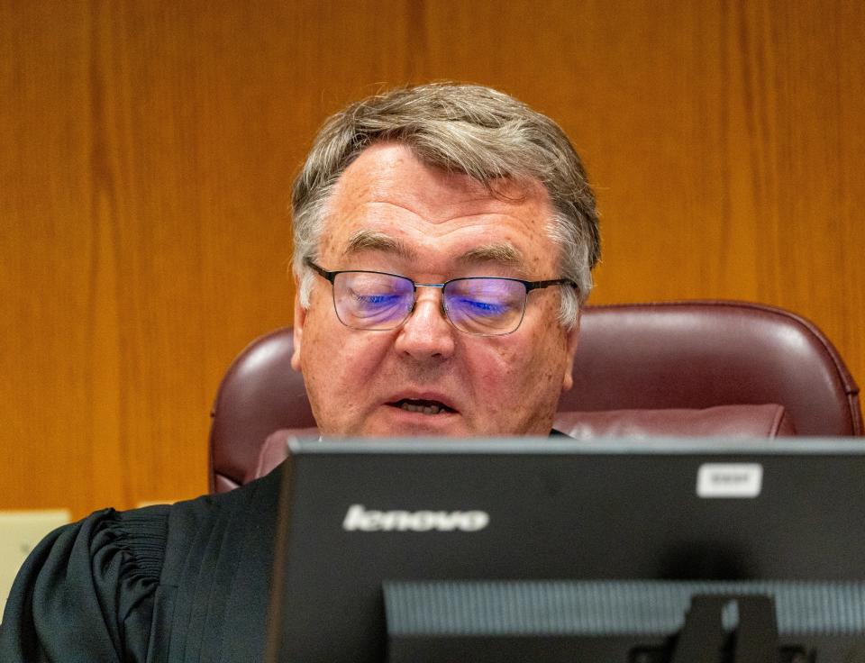 Dodge County Circuit Court Judge Martin De Vries speaks Thursday during Jessica Ann Hosfelt’s, a former registered nurse at Waupun Correctional Institution, at the Dodge County Courthouse in Juneau. She is among nine former staff members of the Waupun prison charged in relation to the deaths of two prisoners.