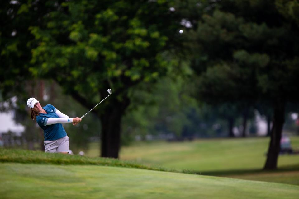 Jennifer Kupcho hits the ball towards the hole Thursday, June 15, 2023, at Blythefield Country Club in Belmont, MI. 