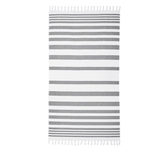 2) Pottery Barn Flax Turkish Striped Beach Towel