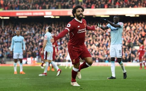 Mohamed Salah celebrates scoring - Credit: AFP