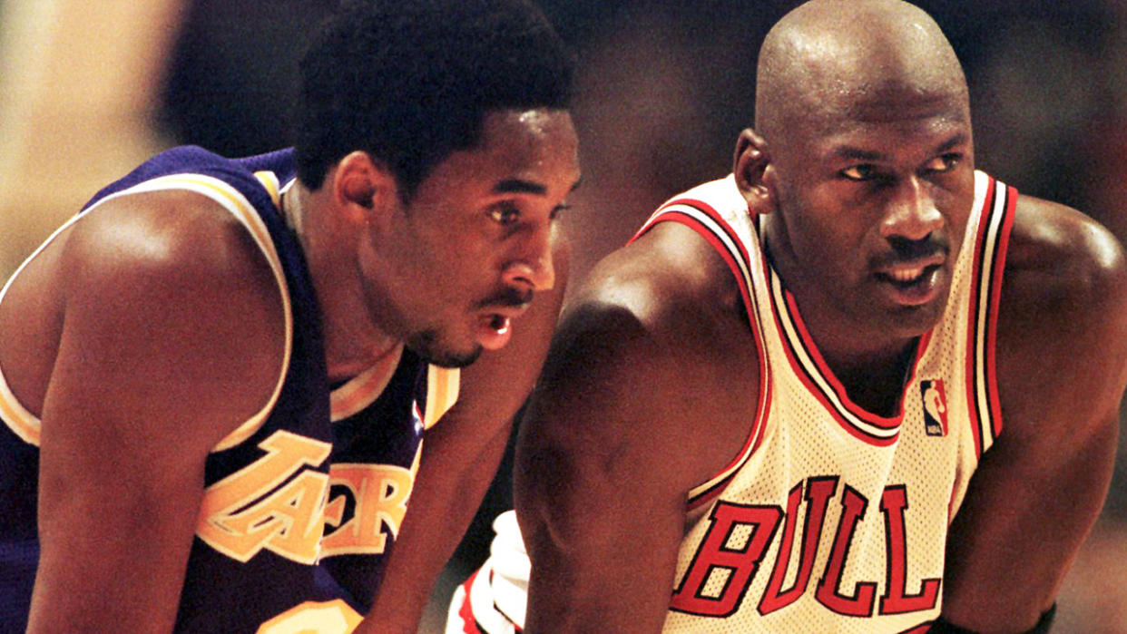 Kobe Bryant was mentored throughout his early years in the NBA by Michael Jordan, whose game and mindset the Lakers legend sought to emulate. (Photo: VINCENT LAFORET/AFP/Getty Images)