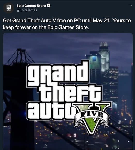 Grand Theft Auto V is free on the Epic Games Store this week