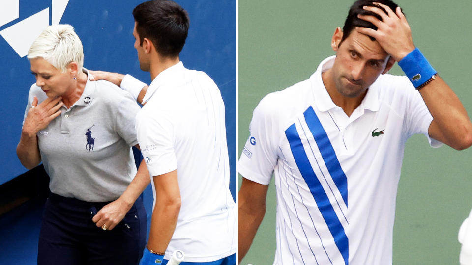 Novak Djokovic, pictured here after hitting the line judge with the ball at the US Open.