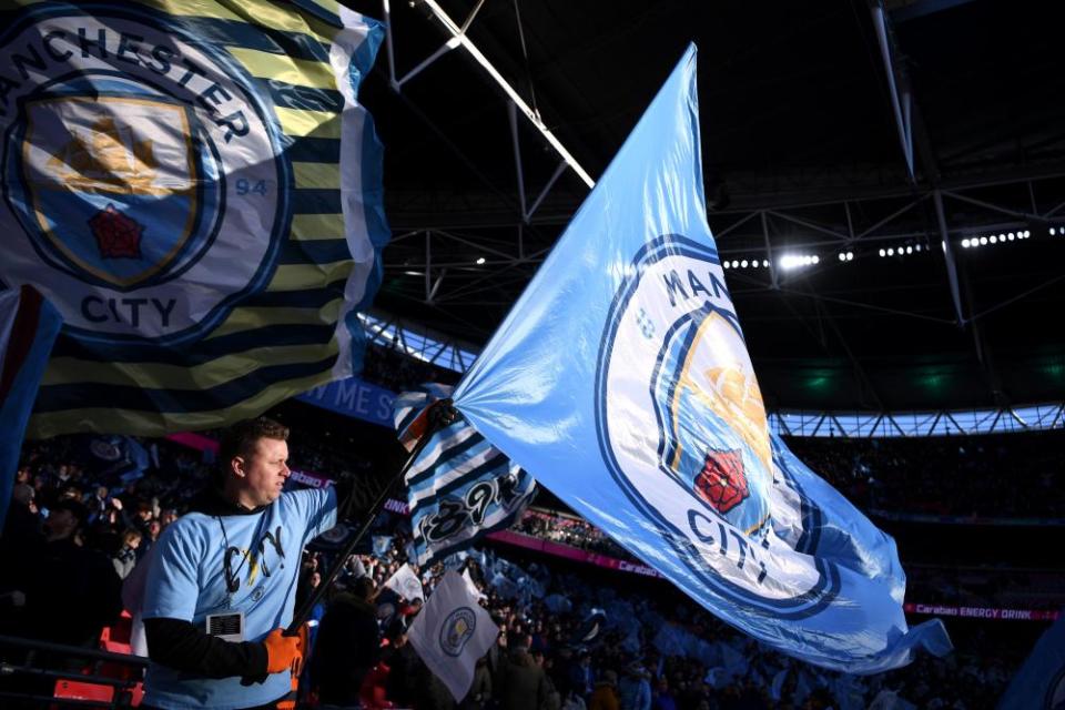 Manchester City fans at the 2020 Carabao Cup final against Aston Villa at Wembley.