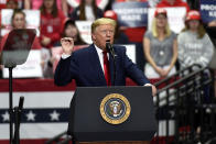 President Donald Trump speaks during a campaign rally in Charlotte, N.C., Monday, March 2, 2020. (AP Photo/Mike McCarn)