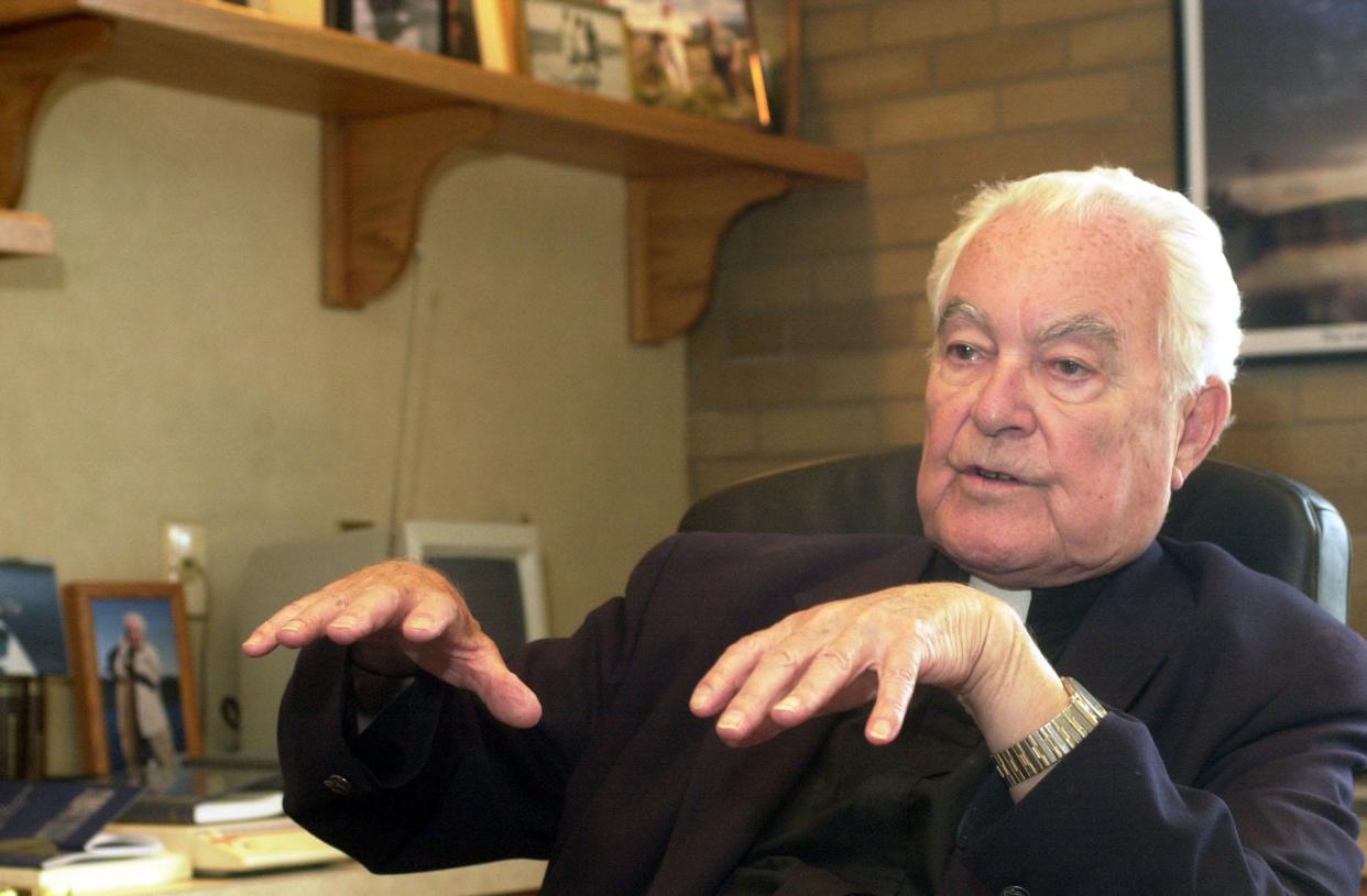 The Rev. Theodore M. Hesburgh discusses his career at the University of Notre Dame and as a peace advocate Thursday, June 22, 2000, at his office on campus. He will receive the Congressional Gold Medal in Washington, D.C., next month.