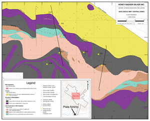 Geology map in core region of the Plata Property