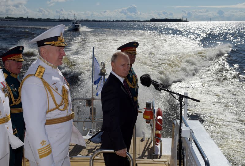 Russia's President Putin attends the Navy Day parade in Saint Petersburg