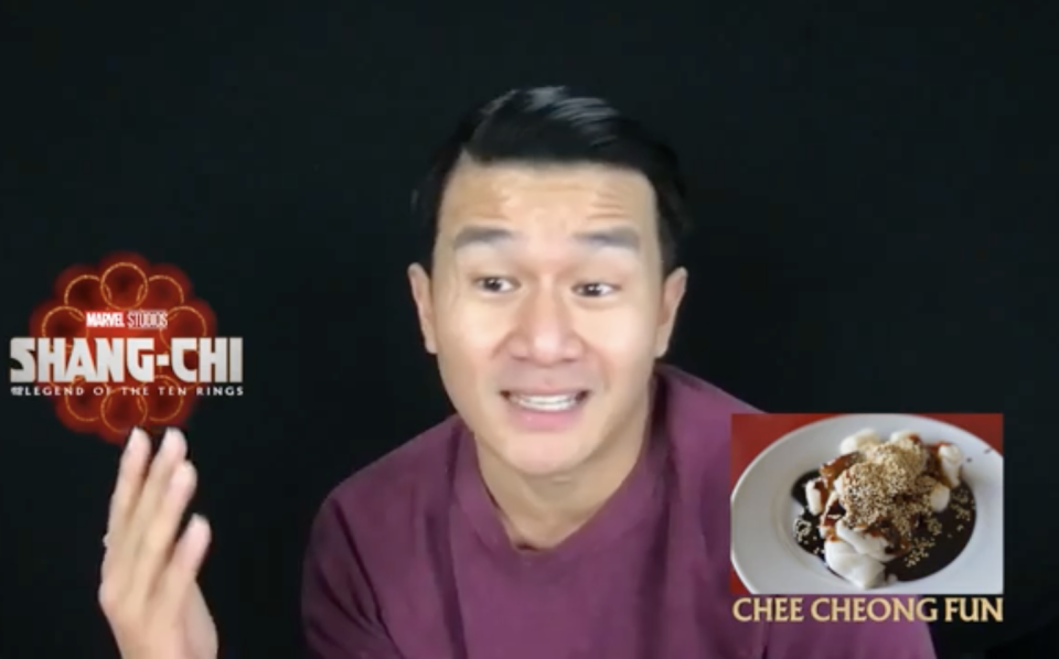 Simu Liu and Ronny Chieng, stars of Shang-chi And The Legend Of The Ten Rings, on what Singaporean dishes they would eat. One of the dishes Ronny picked was chee cheong fun.