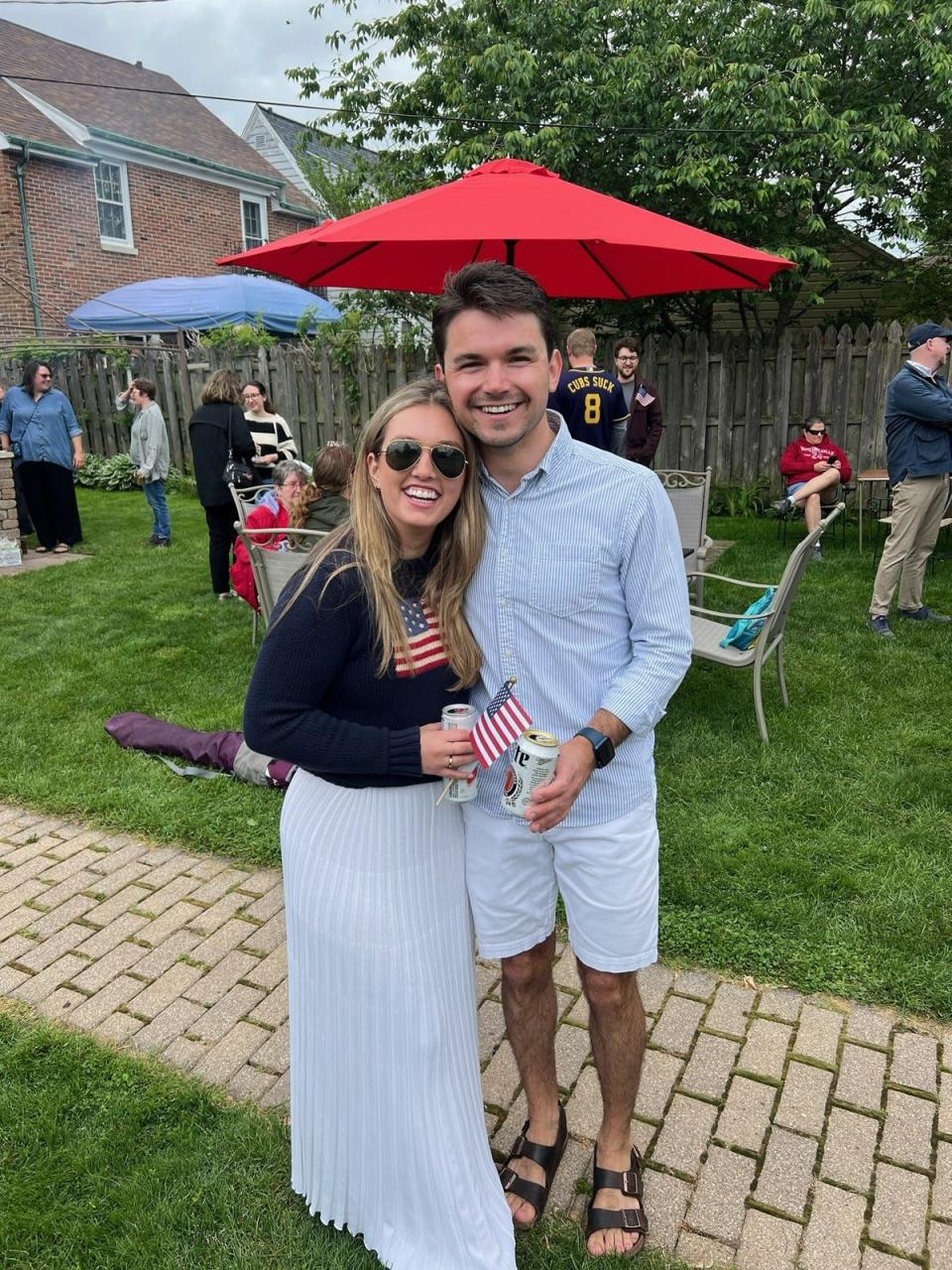 Former "Farmer Wants a Wife" star and Caledonia resident Grace Girard with Trevor Jung, the transit and mobility director for the City of Racine and a Wisconsin Democratic National Convention delegate, at his annual Memorial Day get together in Racine.