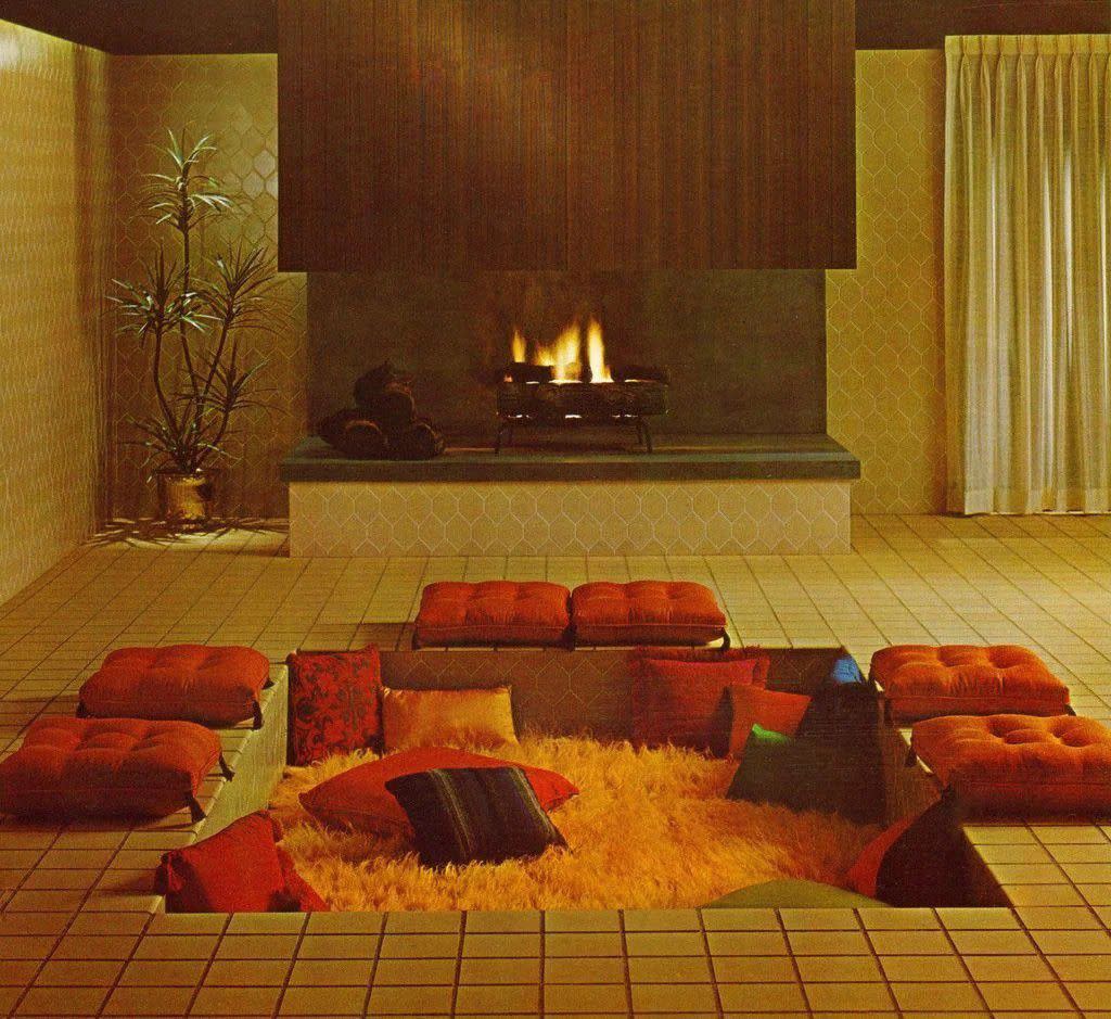 1970s conversation pit in a living room