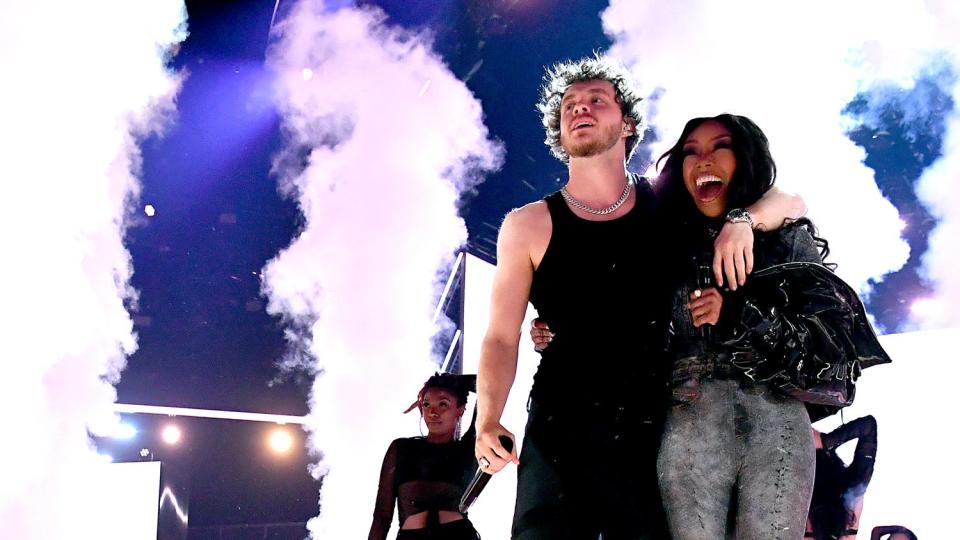 Jack Harlow and Brandy perform onstage during the 2022 BET Awards at Microsoft Theater on June 26, 2022 in Los Angeles, California.