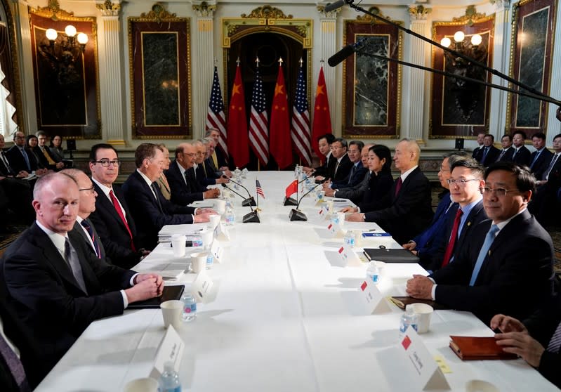 U.S.-China trade delegations hold trade talks at the White House in Washington