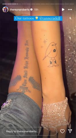 <p>Reyna Roberts/Instagram</p> Reyna Roberts and Tanner Adell's blackbird tattoos