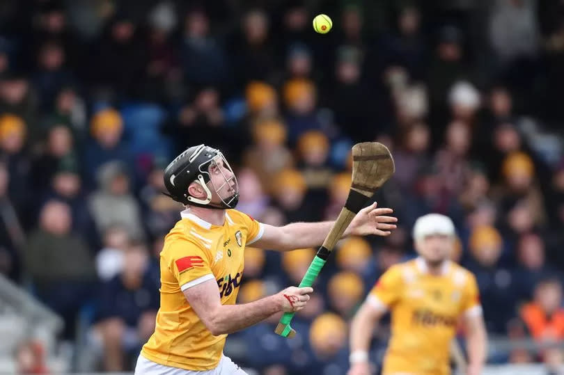 Antrim's Ryan McGarry was sent off in the early stages of the second half against Galway last Saturday at Corrigan Park