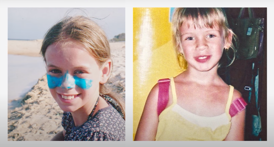 Aussie teen bullying victim Nelani Botha when she was young. Left she is on the beach, and right, she is pictured in a yellow top. 