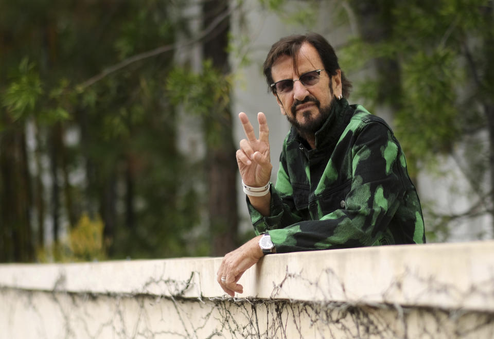 Ringo Starr poses for a portrait, Tuesday, Sept. 5, 2023, at the Sunset Marquis Hotel in West Hollywood, Calif., to promote his EP “Rewind Forward,” out October 13. (AP Photo/Chris Pizzello)