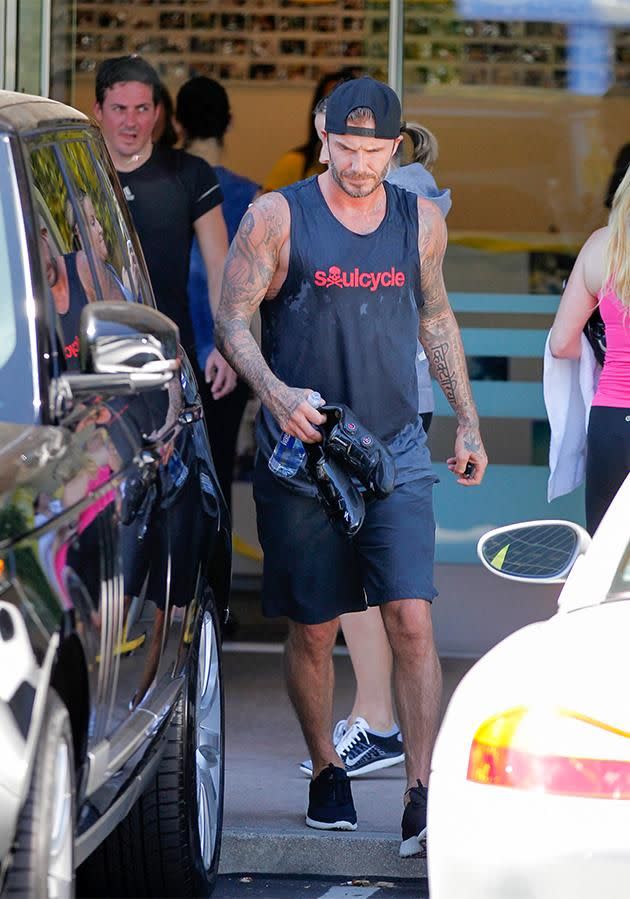 David Beckham at SoulCycle Beverly Hills. Photo: Getty