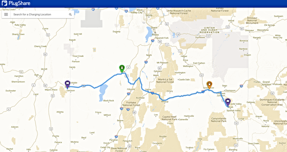 The road from the Nevada border to Arches National Park has limited charging options.