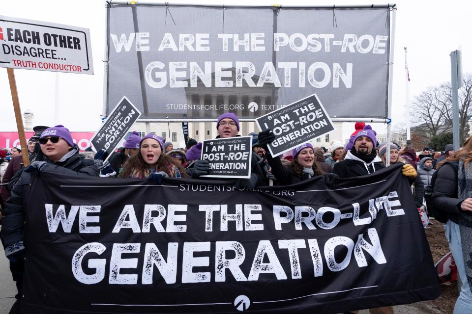 Abortion opponents rally outside the U.S. Supreme Court during the March for Life in Washington on Jan. 21, 2022.