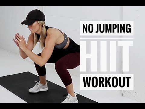 <p>Whether you have sensitive knees or downstairs neighbours who don't appreciate burpees being the order of the day, this no-jumping HIIT workout is kind to both them and you. </p><p>The workout works through timed sets so pump up the volume, take advantage of trainer Heather's great taste in music, oh and sweat a helluva lot too, of course.</p><p><strong>Targets:</strong> Full body</p><p><strong>Duration: </strong>30 minutes</p><p><a href="https://www.youtube.com/watch?v=aFBRopKNGfw" rel="nofollow noopener" target="_blank" data-ylk="slk:See the original post on Youtube;elm:context_link;itc:0;sec:content-canvas" class="link ">See the original post on Youtube</a></p>