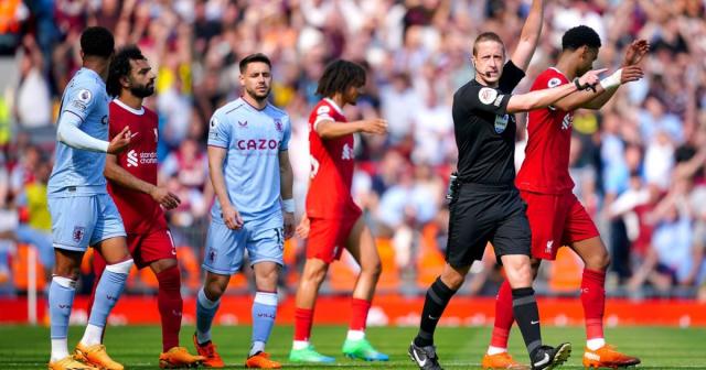 Referee John Brooks disallows Liverpool&#39;s goal Credit: Alamy