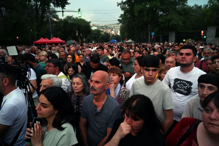 Around 4,000 demonstrators rallied to demand Prime Minister Nikol Pashinyan's resignation in Yerevan on Thursday (KAREN MINASYAN)