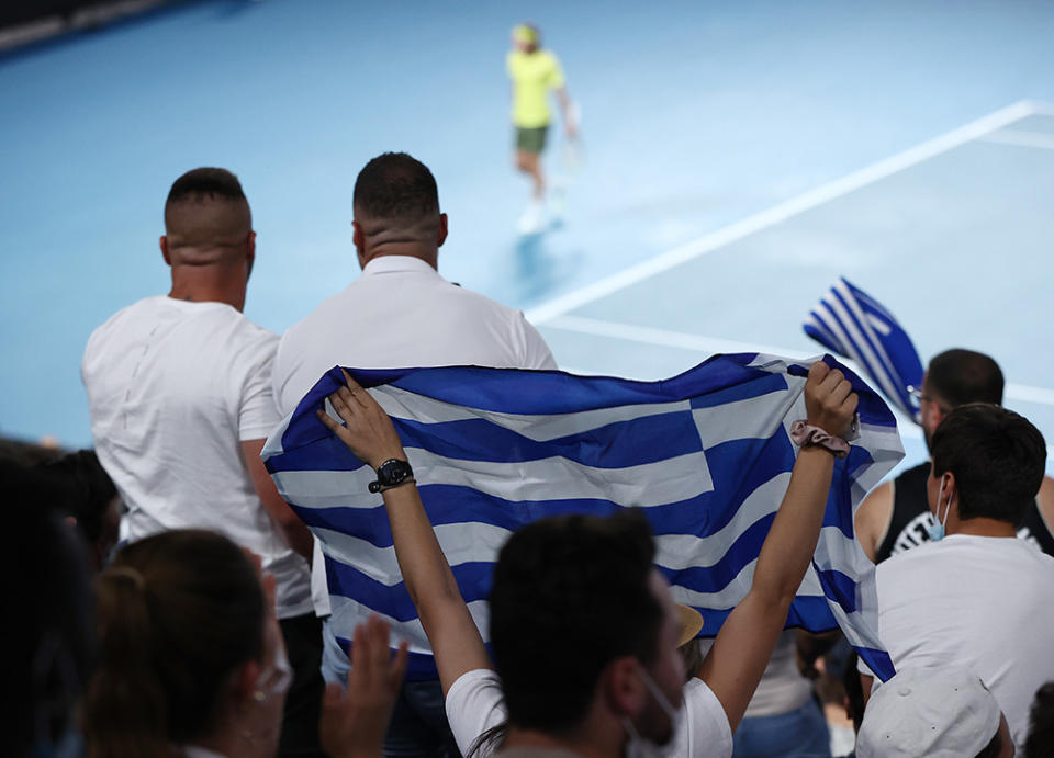 Greek fans, pictured here showing their support for Stefanos Tsitsipas.