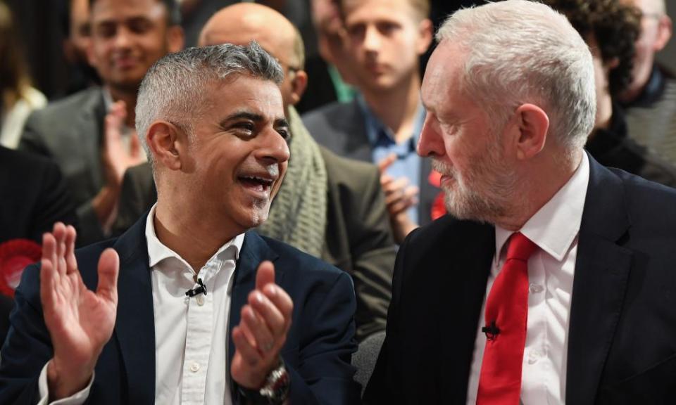 Sadiq Khan, left, with the Labour leader Jeremy Corbyn.