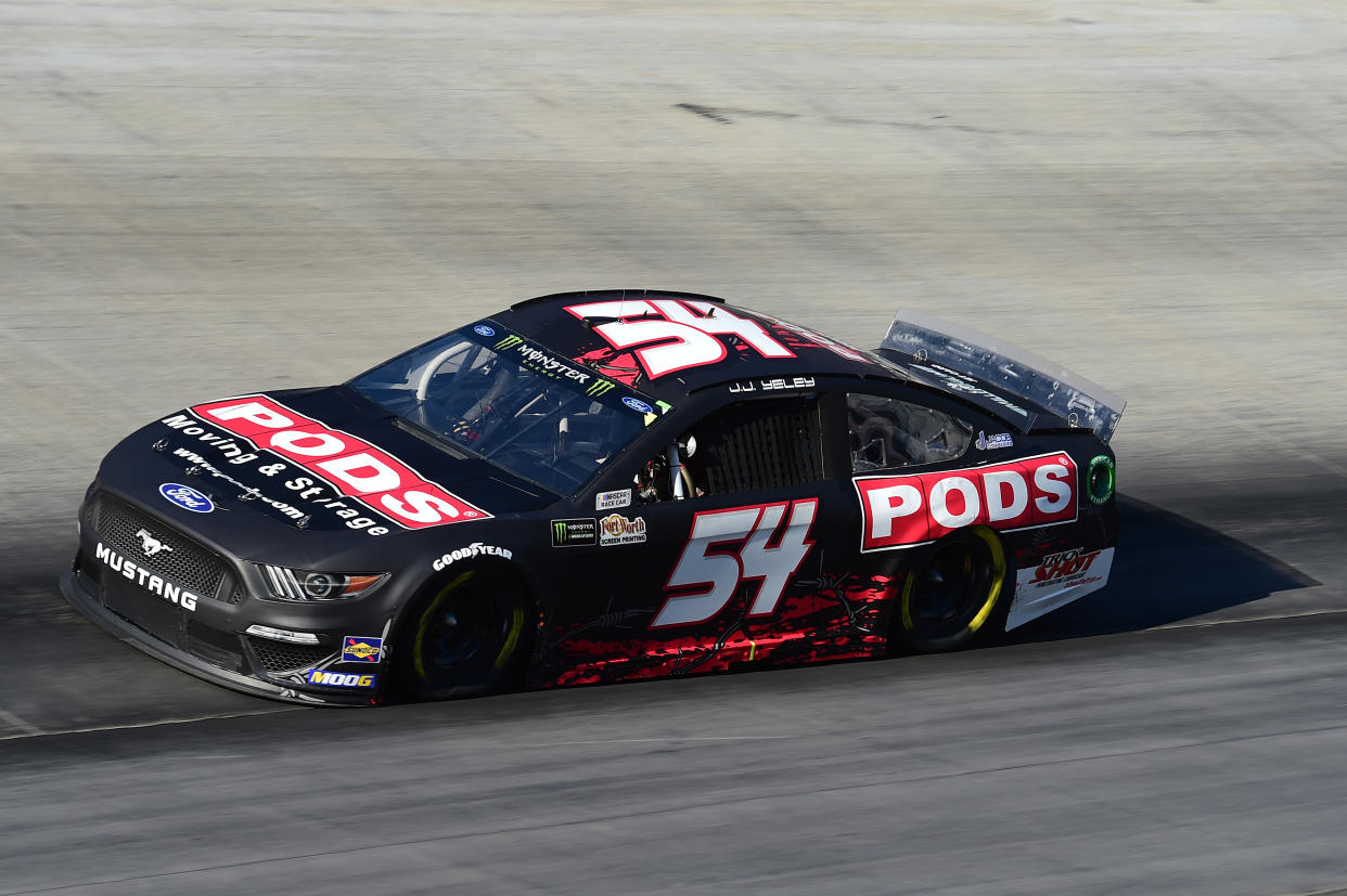 BRISTOL, TENNESSEE - AUGUST 16: JJ Yeley, driver of the #54 PODS Ford, qualifies for the Monster Energy NASCAR Cup Series Bass Pro Shops NRA Night Race at Bristol Motor Speedway on August 16, 2019 in Bristol, Tennessee. (Photo by Jared C. Tilton/Getty Images)