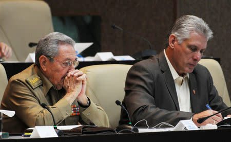 Cuba's President Raul Castro (L) and Cuba's First Vice-President Miguel Diaz-Canel are seen during the National Assembly in Havana, Cuba, December 21, 2017. Omara García Mederos/ACN/Handout via REUTERS