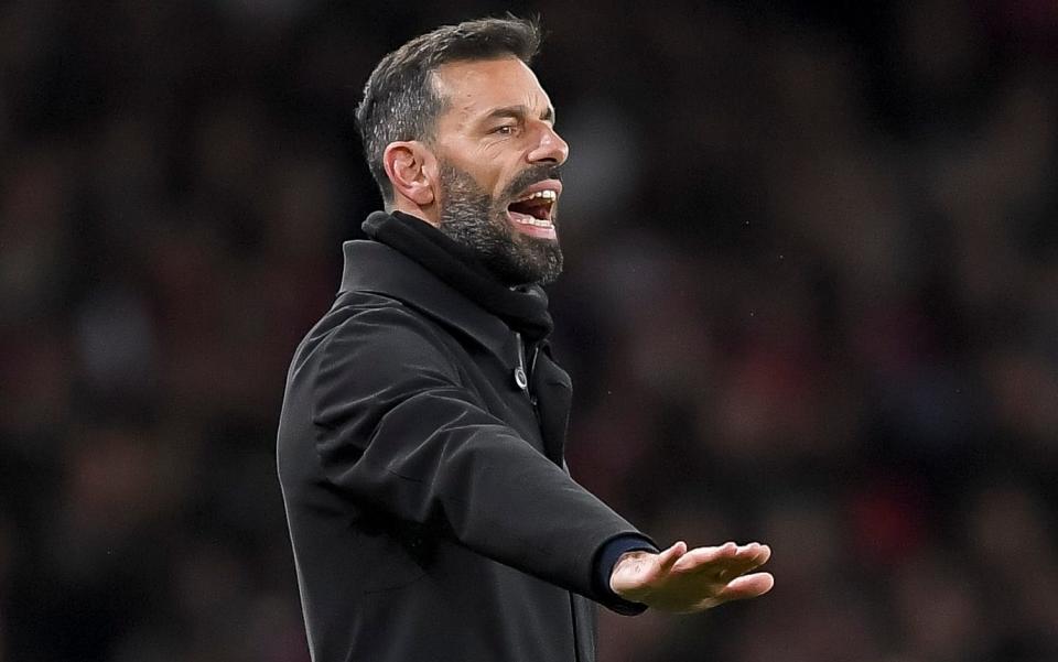 Ruud van Nistelrooy of PSV Eindhoven gestures during the UEFA Europa League group A match between Arsenal FC and PSV Eindhoven at Emirates Stadium