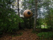 A Free Spirit Spheres treehouse is shown in Qualicum Beach on Vancouver Island in a handout photo. Climbing trees and building tree forts are common activities for kids, and often as kids grow up they give up their love for playing in the trees. Tom Chudleigh, on the other hand, has been building tree houses for 20 years.