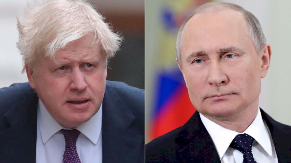 英國首相強生(Boris Johnson)與俄羅斯總統蒲亭(Vladimir Putin)。 (合成圖)