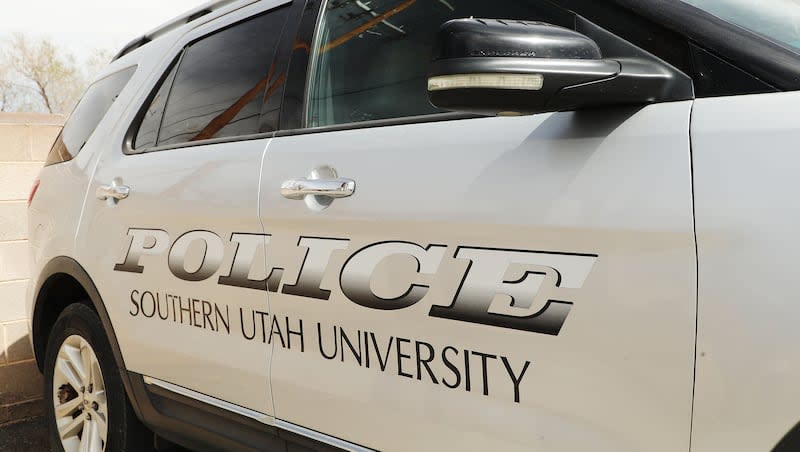 A Southern Utah University police vehicle is pictured in Cedar City on Wednesday, April 7, 2021. Southern Utah University students were alerted Thursday morning, April 11, 2024, to the possibility of an active shooter and advised to stay home.