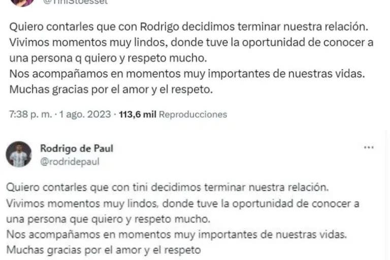 El comunicado de Tini y De Paul que confirma su separación